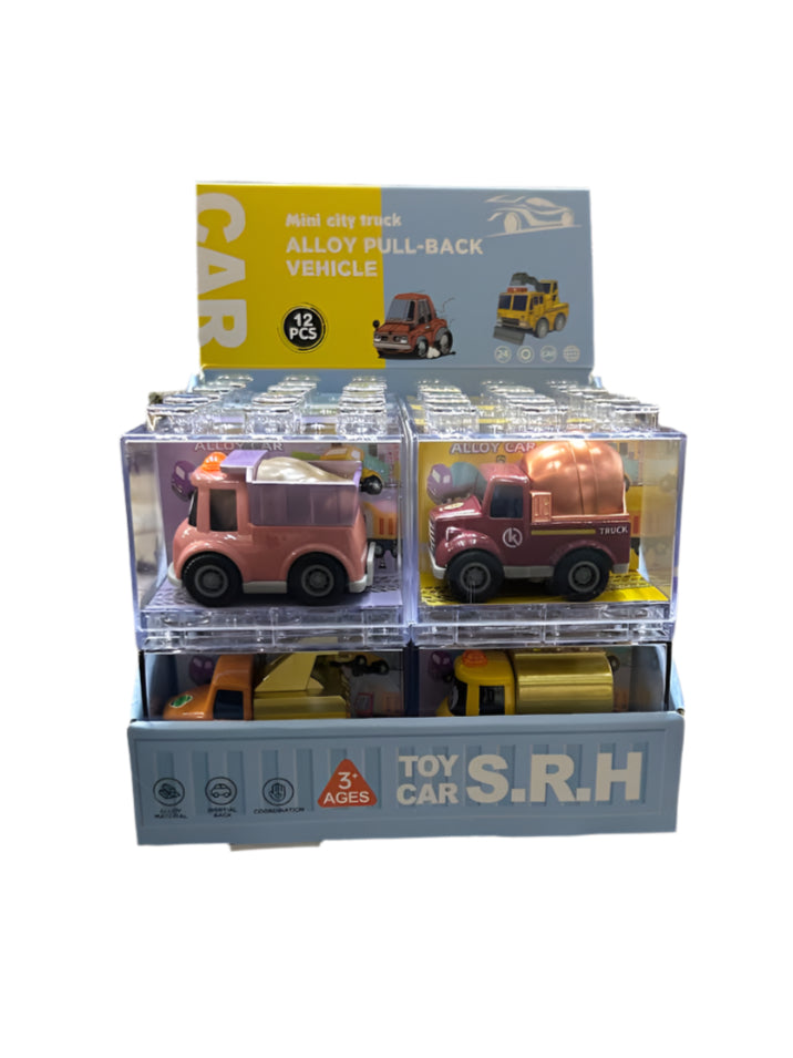 MINI CITY TRUCK ALLOY PULL-BACK VEHICLE DISPLAY 12CT