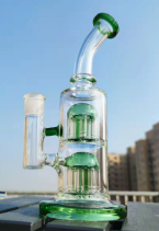 WATER PIPE GLASS GREEN IN THE HEAD 8 IN