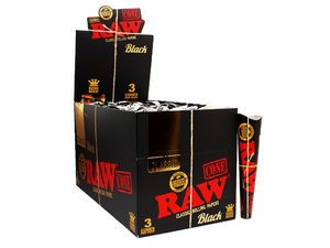 RAW Black Kingsize Rolling Paper Pre-Rolled Cones | Box of 32 Packs | 3 Cones Per Pack