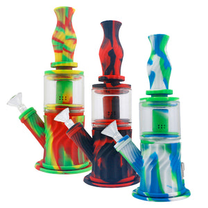 SILICONE WATER PIPE 3 PIECE GREEN/BLACK/WHITE