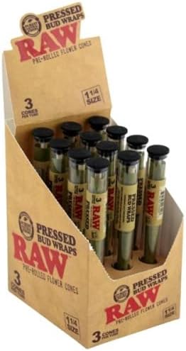 Raw Pressed Bud Wraps Cones 1 1/4 Full Display of 36 Pre-Rolled Cones.