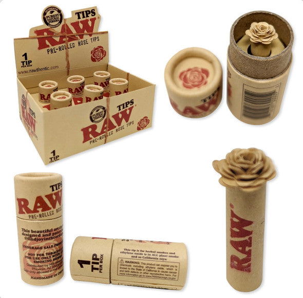 RAW Pre-Rolled Rose Tips - 1 Tip Per Box - Display of 6 Boxes