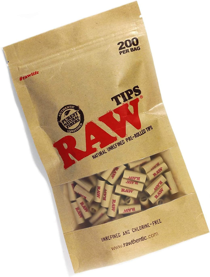RAW TIPS NATURAL UNREFINED PRE-ROLLED TIPS /200PER BAG