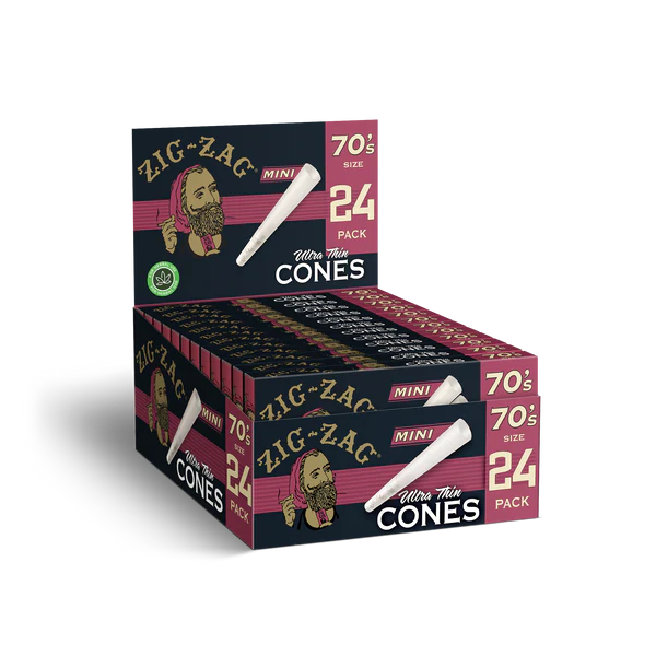 ZIG-ZAG Ultra Thin Cones 70mm Minis - 24 Ct -12 PACK