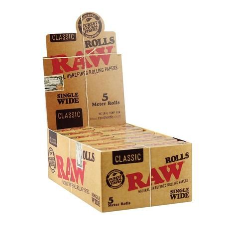 RAW Rolls Classic Natural Unrefined Rolling Paper Rolls - 5 Meter Roll - Single Wide Size (24)