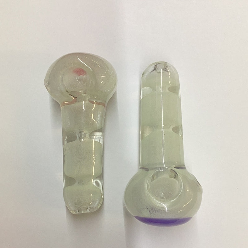 HAND PIPE WITH A PINK AND PURPLE DOTS IN FRONT