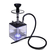 BLACK ARAB HOOKAH SET WITH LED LAMP PORATABLE SQURE BOX WITH BOWL , PIPE.