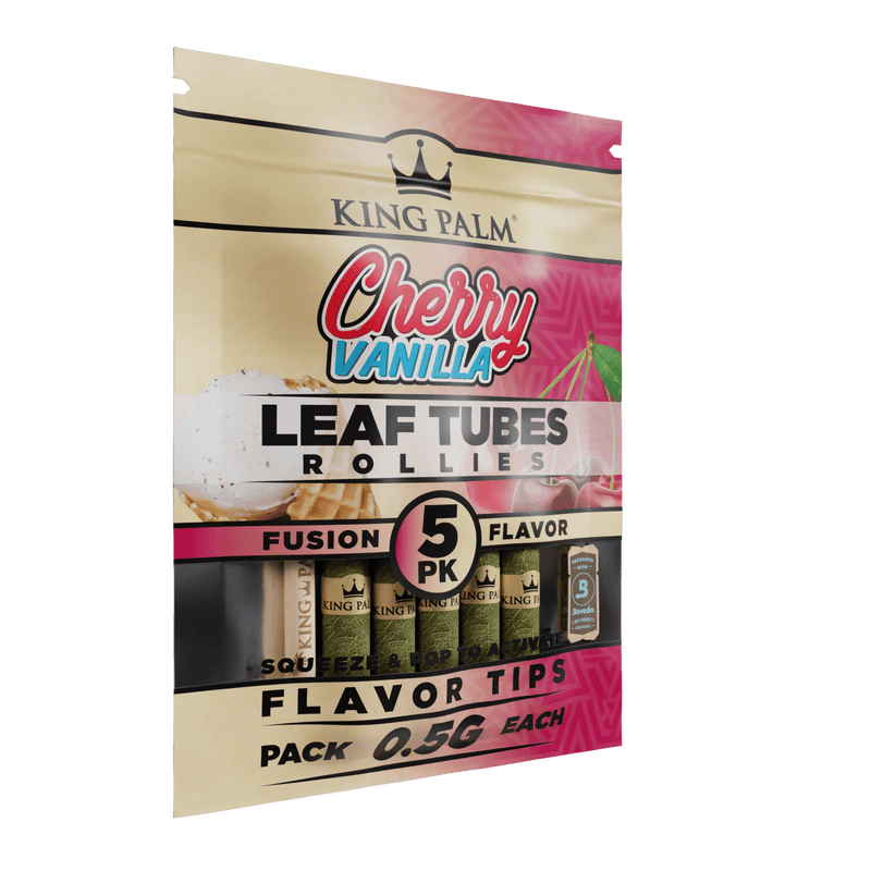 King Palm Organic Pre Rolled Palm Leaf Wraps - 5 Cones per Pack, 15 Pack Display - Cherry Vanilla