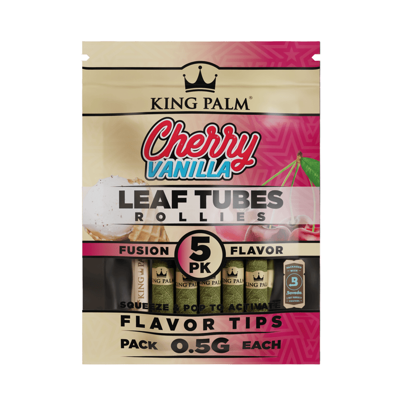 King Palm Organic Pre Rolled Palm Leaf Wraps - 5 Cones per Pack, 15 Pack Display - Cherry Vanilla