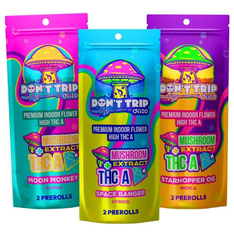 Don't Trip by Dozo Mushroom Extract + THCA Diamond Infused Prerolls - Pack of 2 - Display of 10 Packs