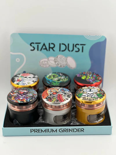 Star Dust Herb Grinder Skull with a drawer 4pc 6ct Display #SD-101