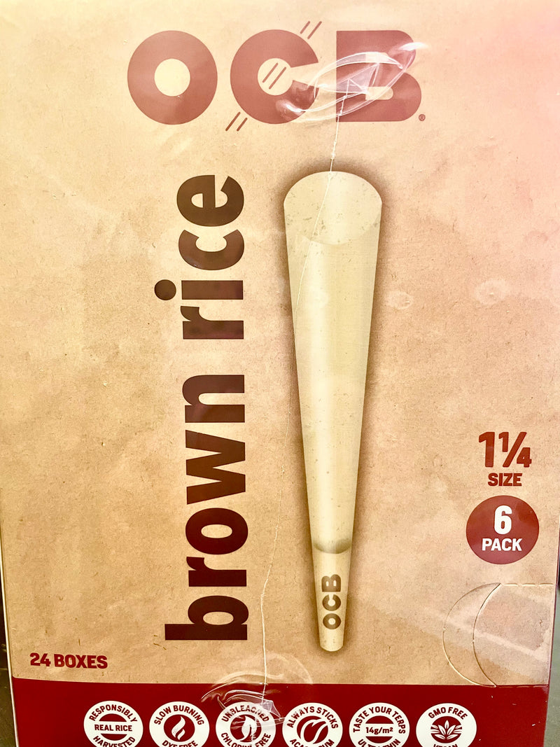 OCB BROWN RICE CONE 1 1/4 6PK 24CT