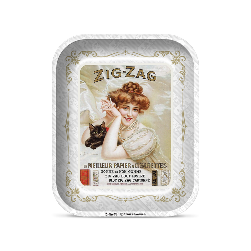 Zig-Zag  Large Vintage White Rolling Tray