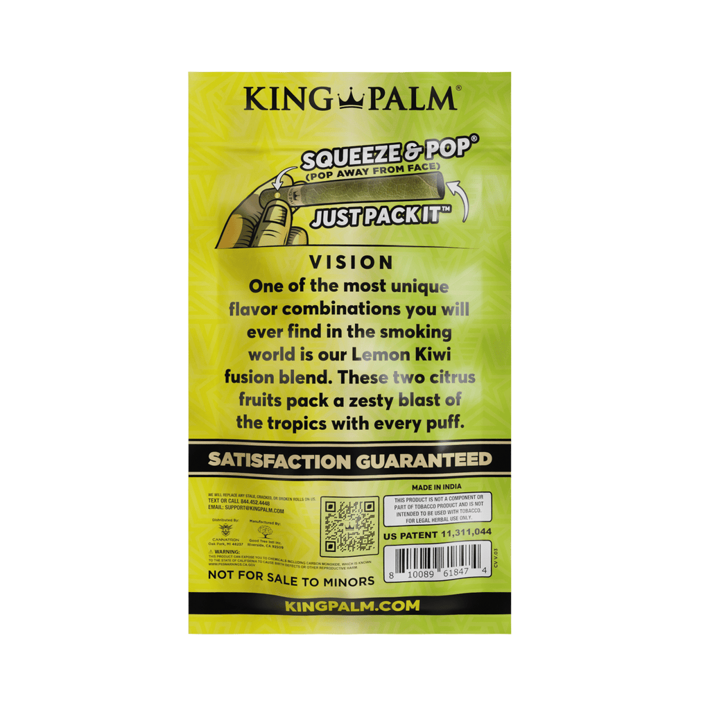 KING PALM LEAF TUBES MINI ROLLS 1G 5CT 15PK DISPLAY - LEMON KIWI