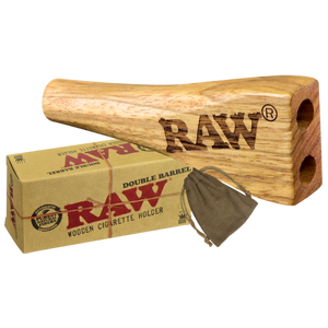 RAW Double Barrel Wooden Cigarette Holder with Carry Pouch Kingsize ROLLS