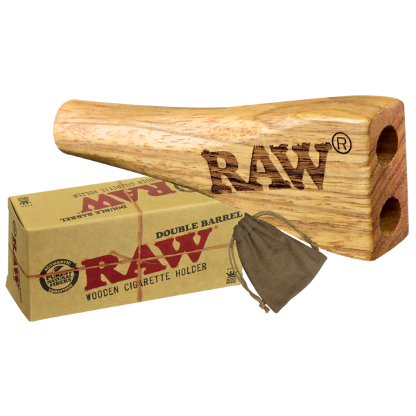 RAW Double Barrel Wooden Cigarette Holder with Carry Pouch Kingsize ROLLS