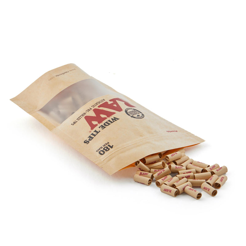 RAW PRE ROLLED WIDE TIPS 180 PER BAG