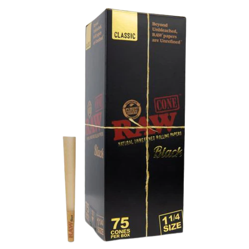 Raw Black Classic 1 1/4" Cones - 75ct Box