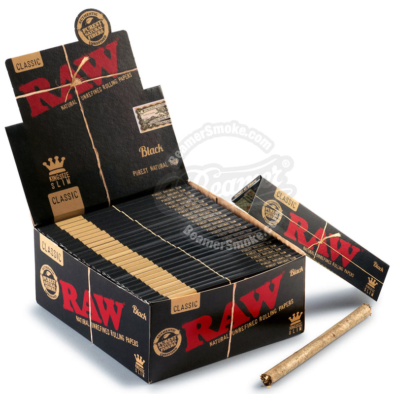 RAW CLASSIC NATURAL UN REFINED ROLLING PAPERS BLACK  / SINGLE WIDE / 25 PACKS PER BOX