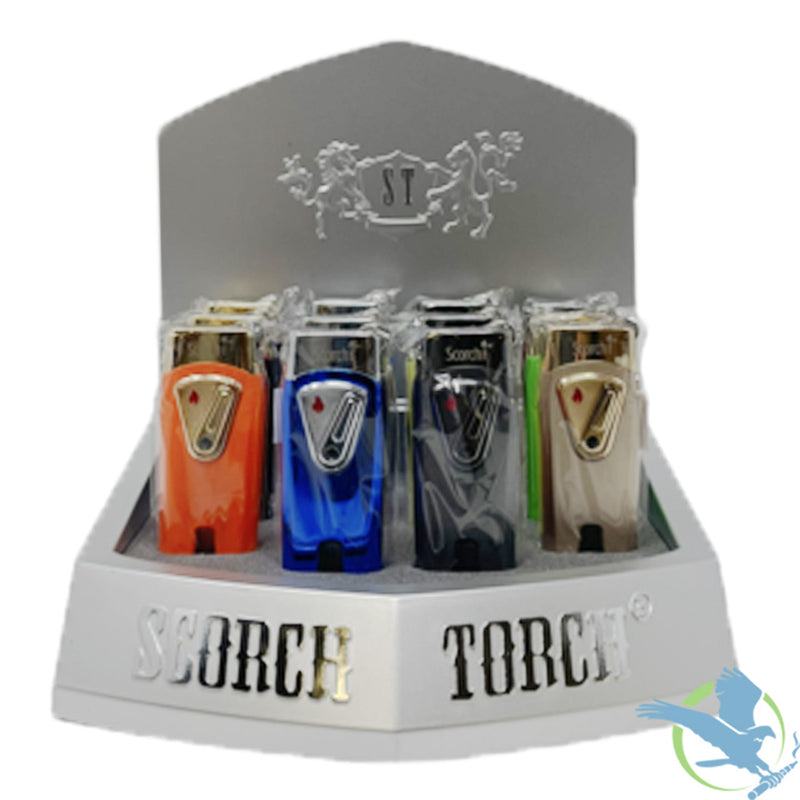 SCORCH TORCH FLINT LIT 2T TORCH ASSORTED COLORS DISPLAY OF 12 61586
