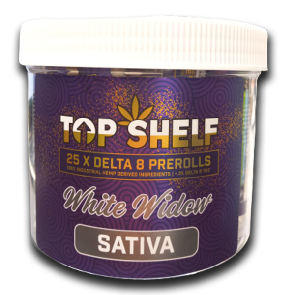 TOP SHELF 25 X  DELTA 8 PREROLLS WHITE WINDOW SATIVA