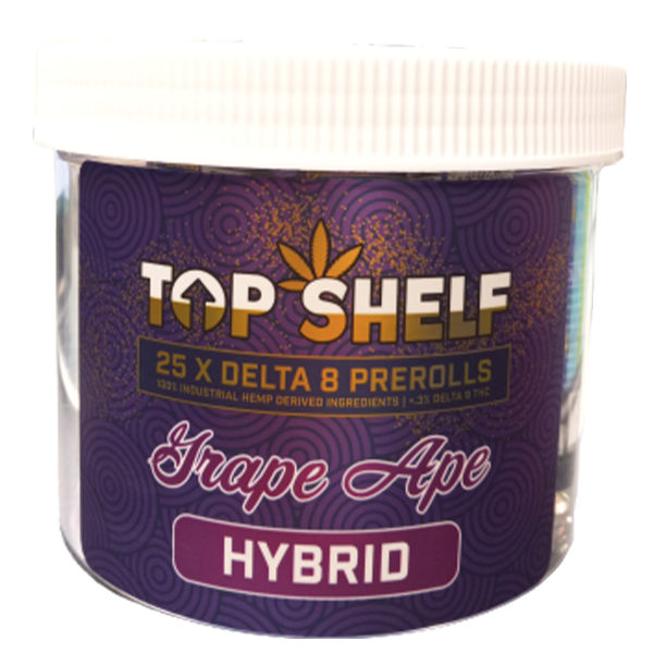 TOP SHELF 25 X DELTA 8 PREROLLS GRAPE APE HYBRID