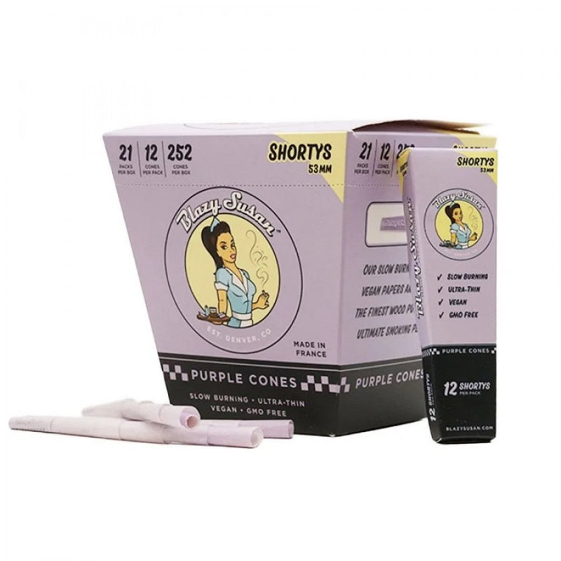 BLAZY SUSAN PURPLE PRE-ROLL CONES SHORTY'S 53MM 12CT/21PK