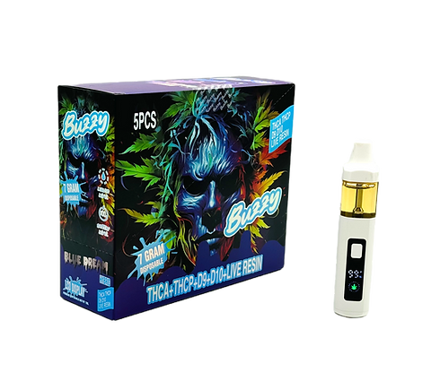 BUZZY DISPOSABLE 7GRAMS THCA+THCP+D9+D10+LIVE RESIN 5 PACK
