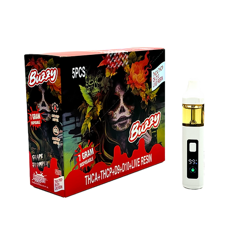 BUZZY DISPOSABLE 7GRAMS THCA+THCP+D9+D10+LIVE RESIN 5 PACK
