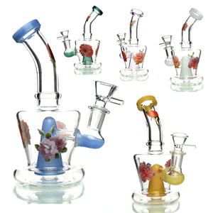 7" FLOWER STICKER WATER PIPE WITH 14mm MALE BOWL