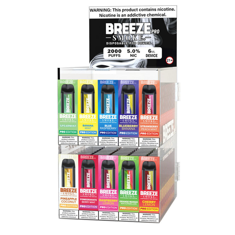 BREEZE PRO 2000 PUFFS MIX FLAVORS COUNTER DISPLAY #3 - 100CT PRE-FILLED