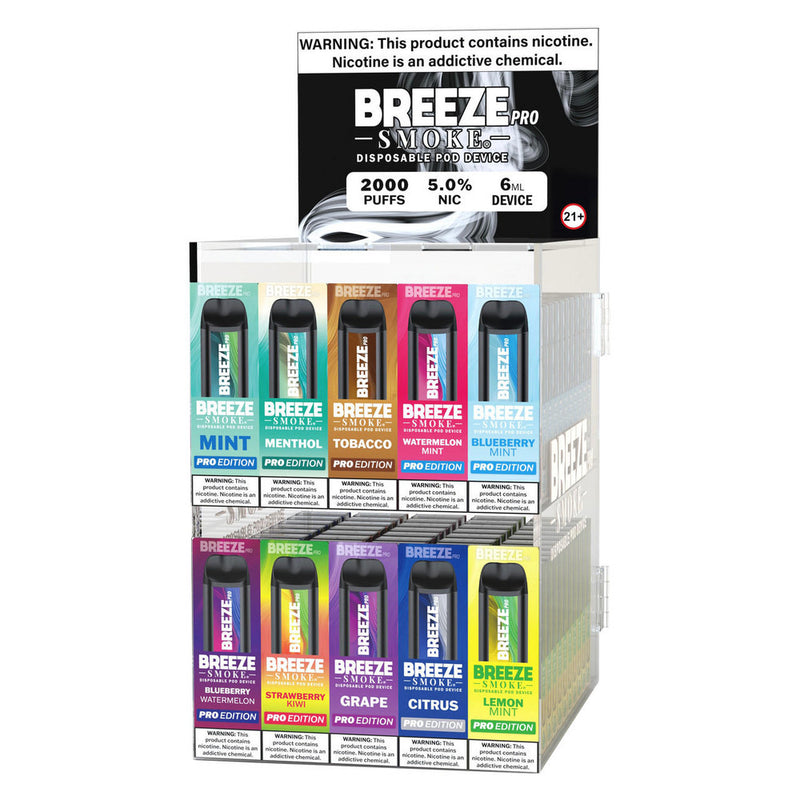 BREEZE PRO 2000 PUFFS MIX FLAVORS COUNTER DISPLAY #4 - 100CT PRE-FILLED