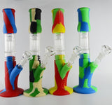 SILICONE WATER PIPE YELLOW/BLACK/GREEN 3 PIECE SILICONE WATER PIPE