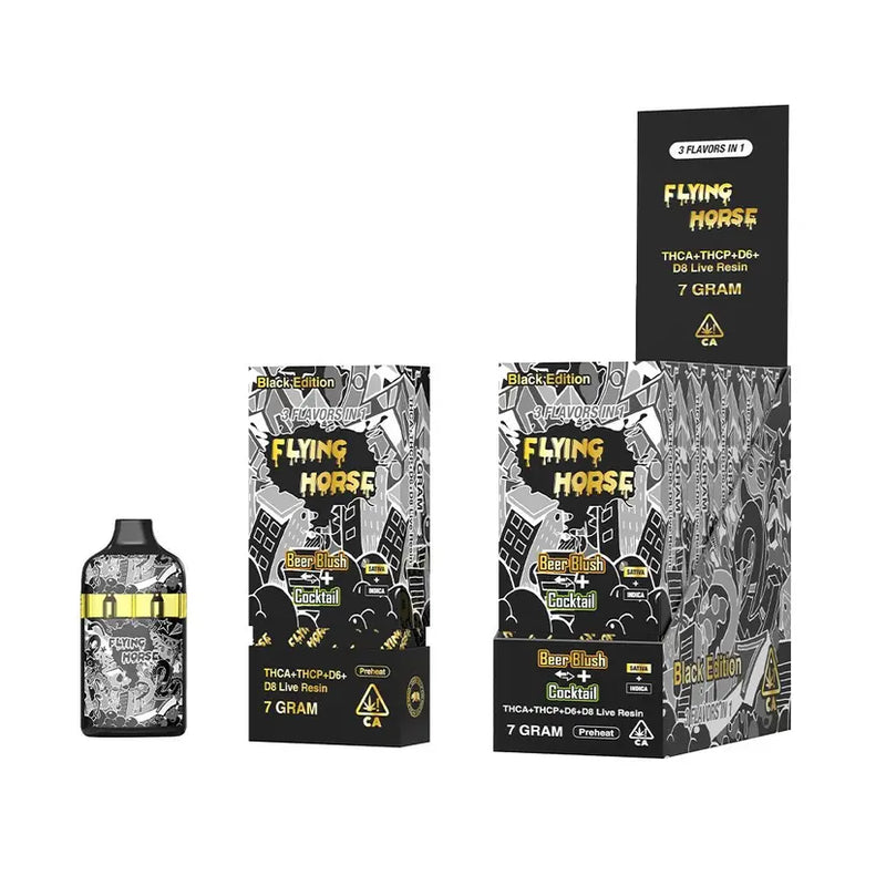 Flying Horse - Black Live Resin - Delta 6 - Delta 8 - THC-A - THC-P - 3 in 1 Disposable - 7 Grams
