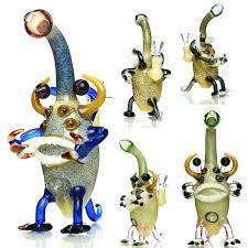 8" FOUR EYES MONSTER BONG WITH MARBLE GLASS ART AND 14mm MALE BOWL