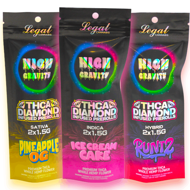 HIGH GRAVITY DELTA - PREROLL THCA DIAMOND - 1.5GM/CT - 2CT/PK - 10CT/PK