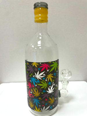 9" Glass Liquor Bottle Water Pipe LEAF DESIGN