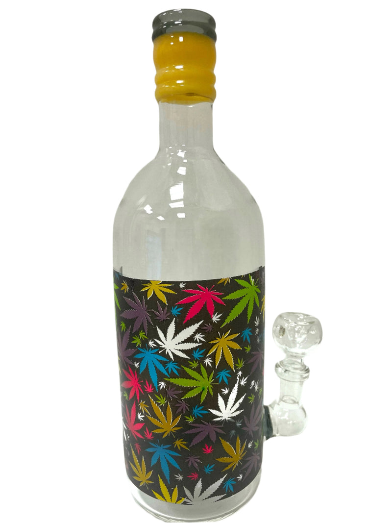 9" Glass Liquor Bottle Water Pipe LEAF DESIGN