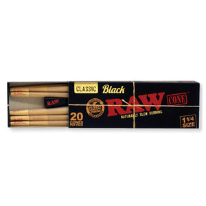 RAW Black 1 1/4 Size Prerolled Cones (20 Pack)
