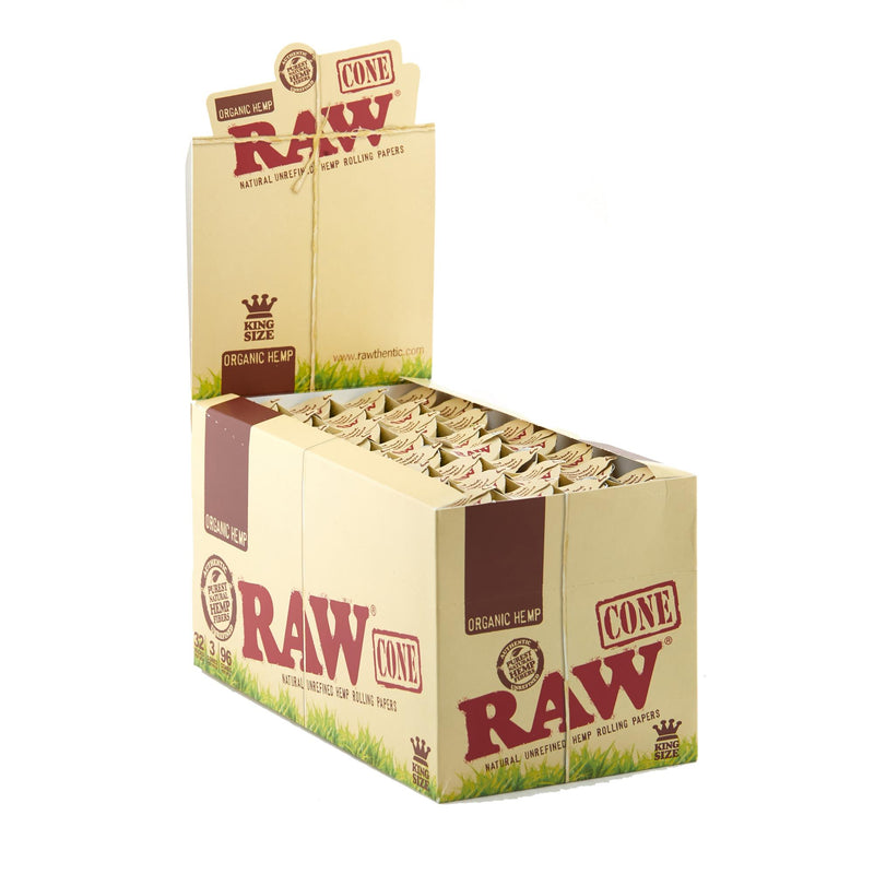 ROLLIG PAPERS:RAW ORGANIC HEMP 3 CONE KING SIZE 32 PACKS PER BOX ( 1520 )