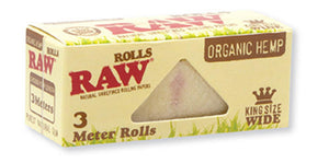 RAW ORGANIC HEMP ROLLS KING SIZE WIDE 3 METER ROLLS - 12CT DISPLAY