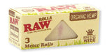 RAW ORGANIC HEMP ROLLS KING SIZE WIDE 3 METER ROLLS - 12CT DISPLAY