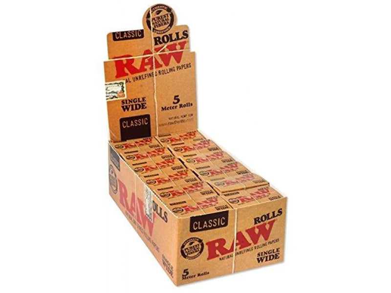 RAW Rolls Classic Natural Unrefined Rolling Paper Rolls - 5 Meter Roll - Single Wide Size (24)