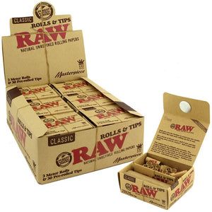 RAW ROLLS & TIPS MASTERPIECE 3 METER 12 PER BOX