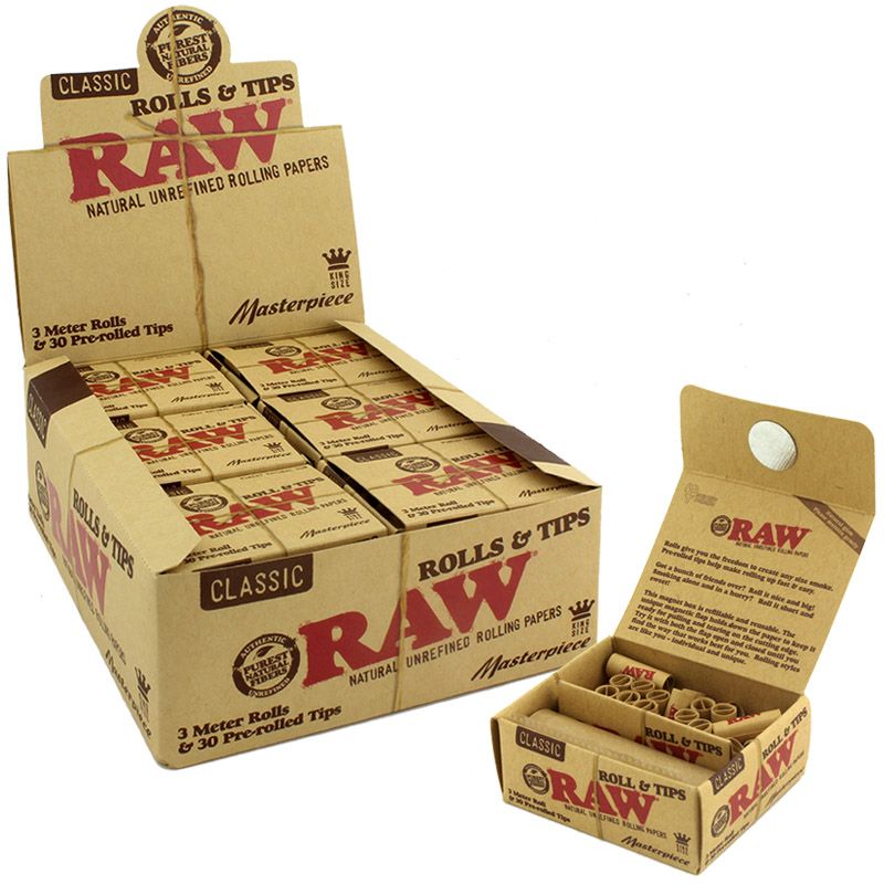 RAW ROLLS & TIPS MASTERPIECE 3 METER 12 PER BOX