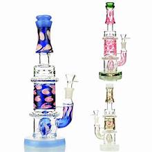 10.5" DOUBLE GLASS GOLD FUME WATER PIPE WITH M9 PERC AND 14MM MALE BOWL