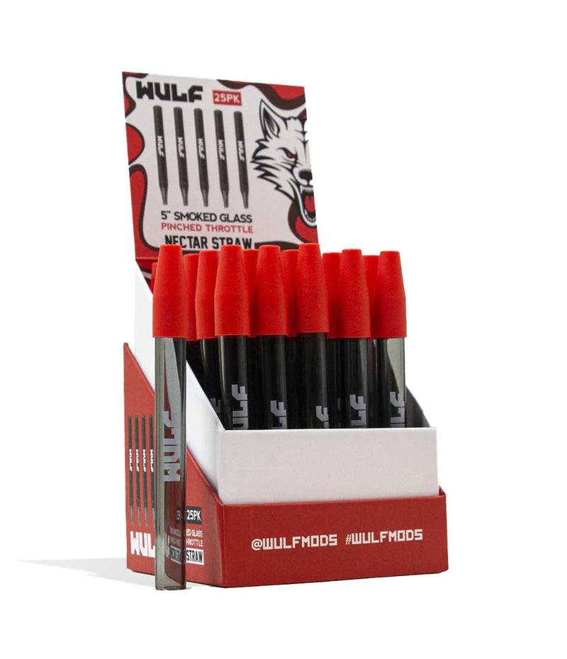 WULF MODS SMOKED GLASS PINCHED THROTTLE NECTAR STRAW 25PK