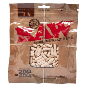 raw slim natural unrefined cotton filters / 200 filters per bag
