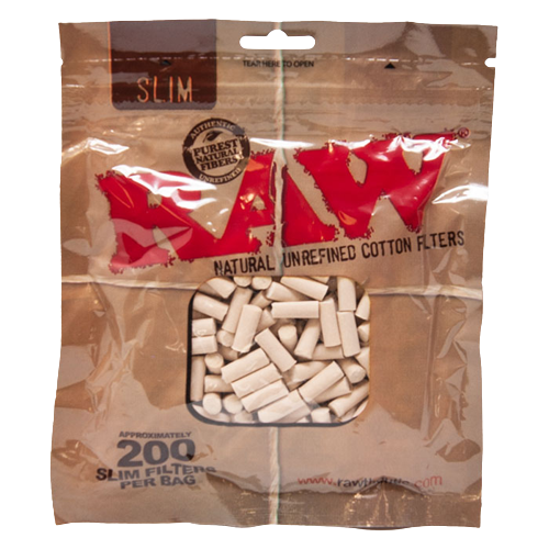 raw slim natural unrefined cotton filters / 200 filters per bag