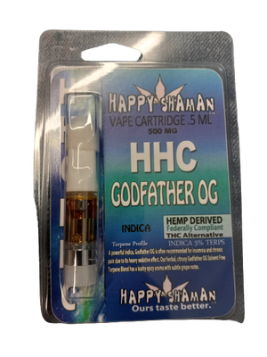 HAPPY SHAMAN VAPE CARTRIDGE .5ML 500MG:HAPPY SHAMAN HHC GODFATHER OG INDICA